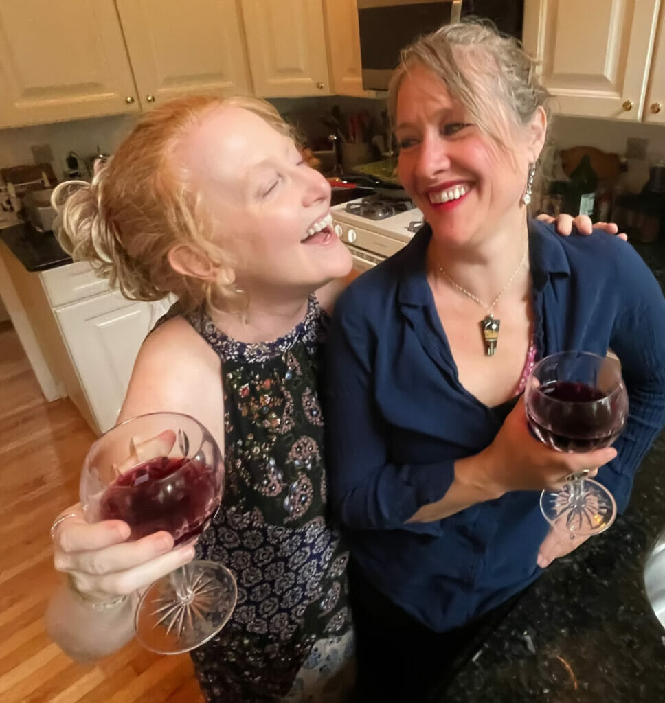 sisters with wine