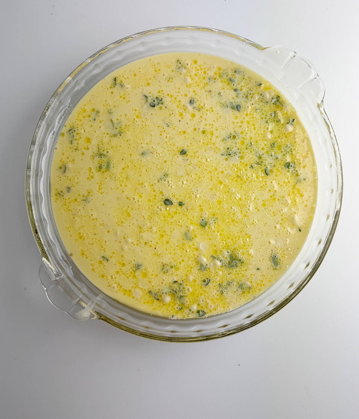 Corn honey quiche ready for the oven.