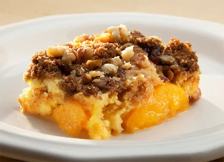 Easy Peach Crumble on a plate.