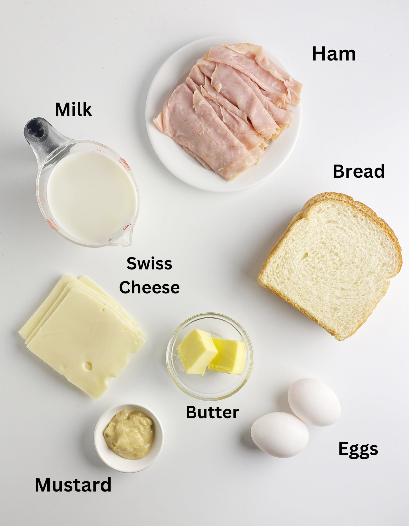 Ingredients needed for French Toast Grilled Cheese Sandwiches.