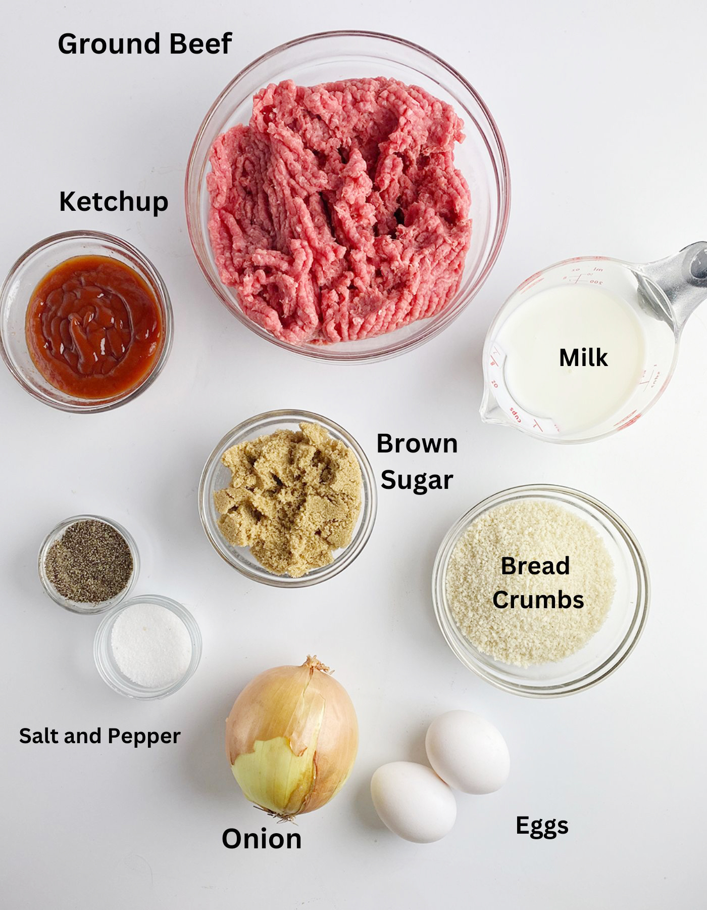 Brown sugar meatloaf ingredients.