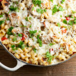 Creamy Chicken Parmesan Pasta in a skillet.