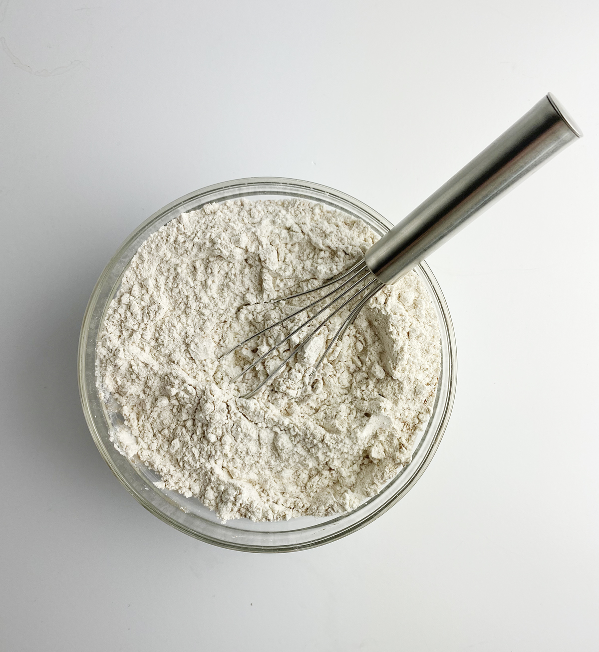 Flour mixture for caramel apple cake in a bowl.