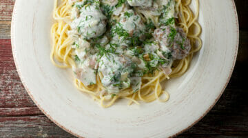 Beef Stroganoff Spaghetti and Meatballs