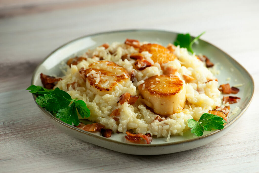 easy bacon scallop risotto