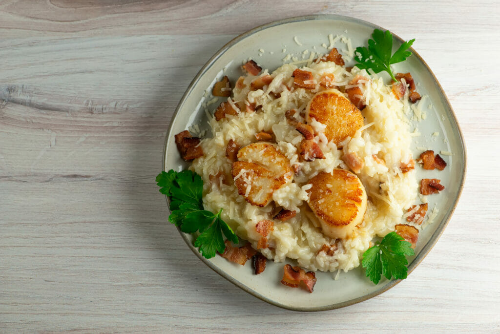 easy bacon scallop risotto