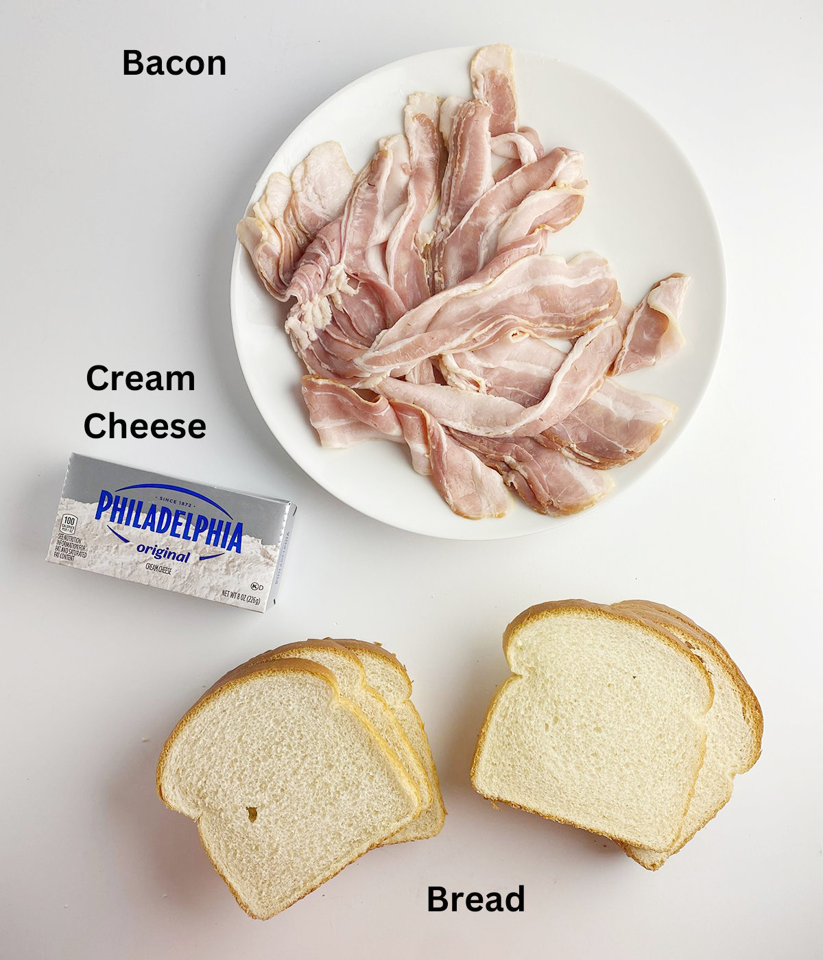 Ingredients needed for bacon cheese rolls.