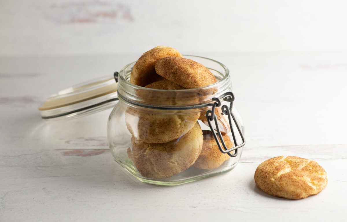Snickerdoodle cookies in a jar.
