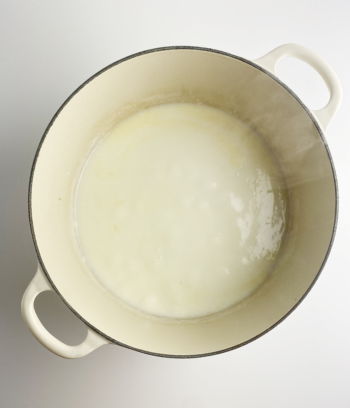 Flour and milk sauce in a pot.