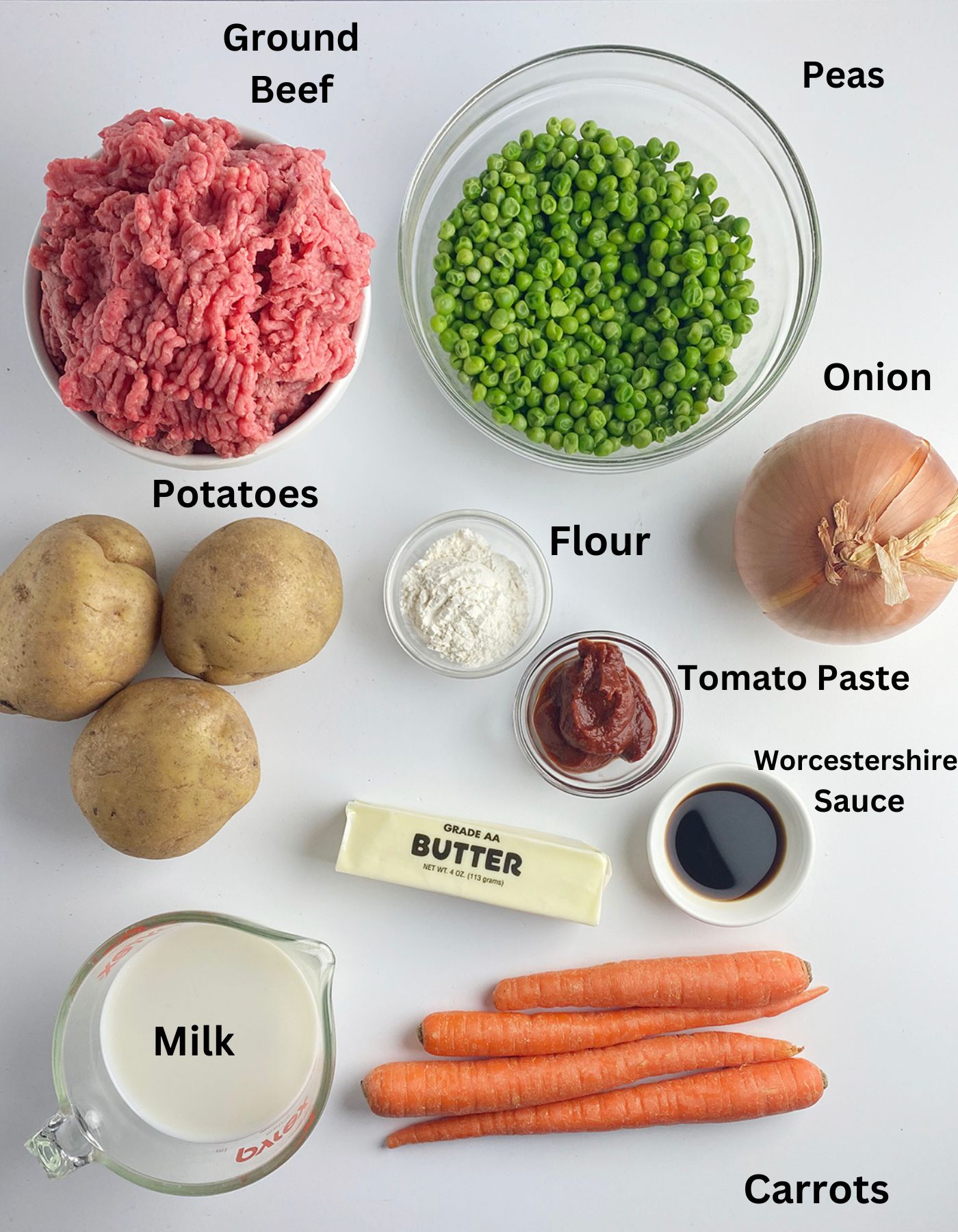 Ingredients for skillet mashed potatoes on a counter.