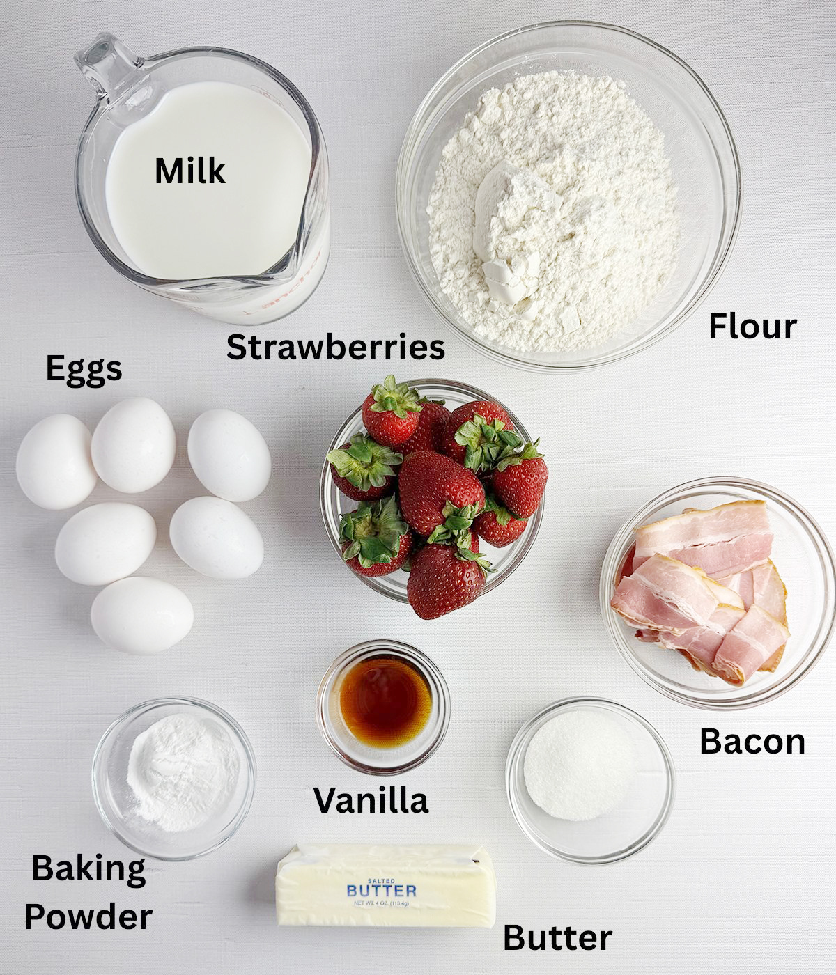 Ingredients for bacon and egg pancakes. 