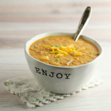 Shepherd's Pie Soup in a bowl with a spoon.
