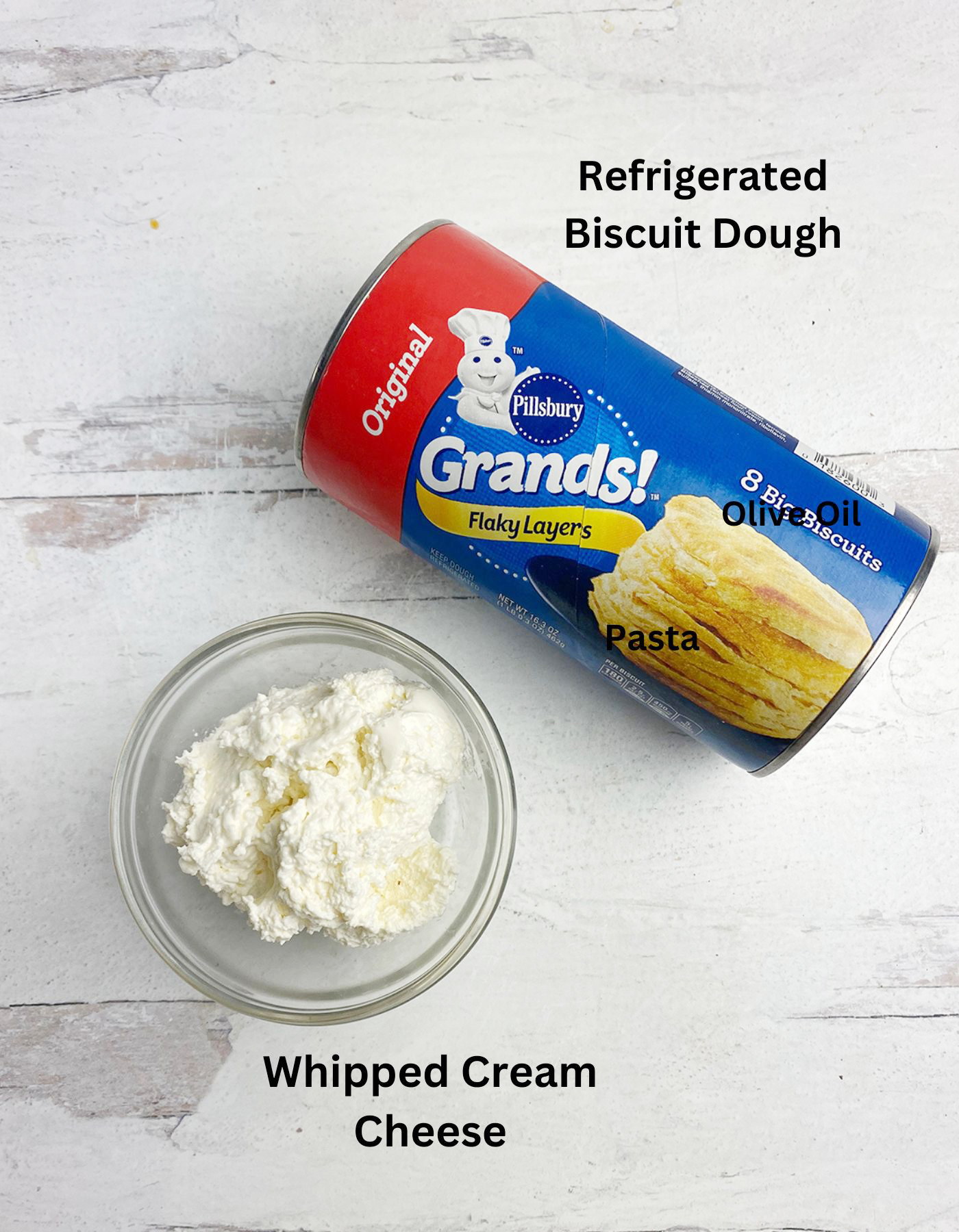 Ingredients for cream cheese stuffed biscuits
