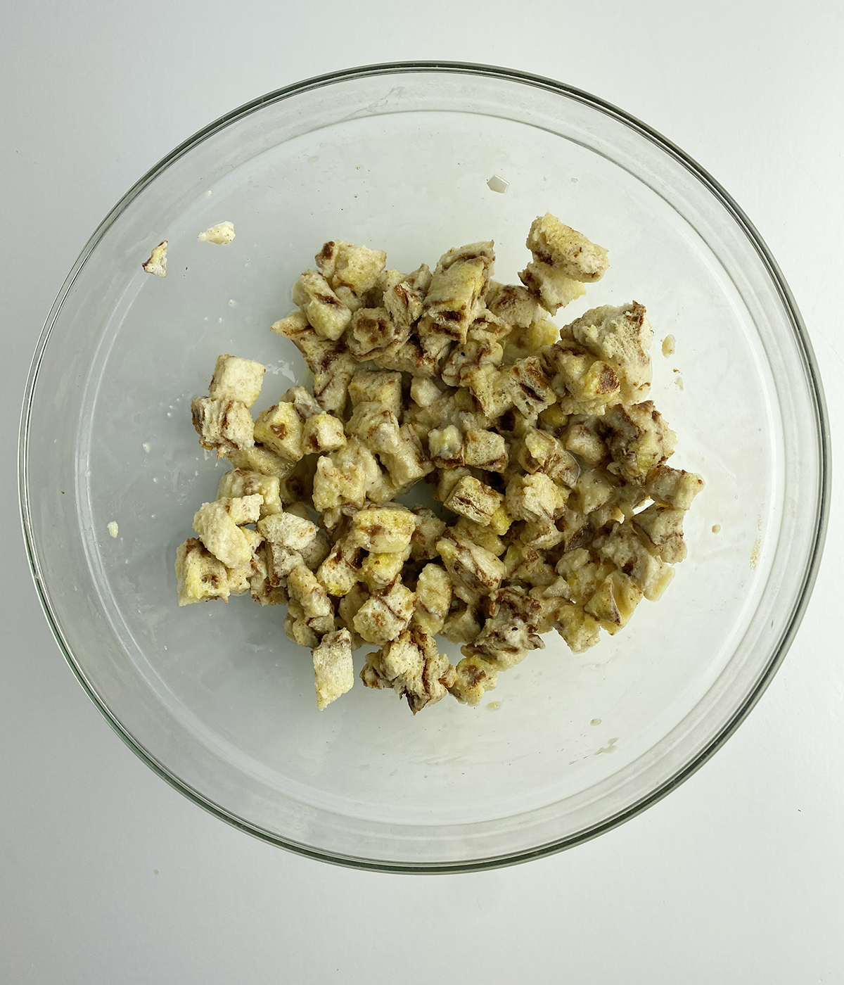 Cinnamon toast cubes in a bowl.