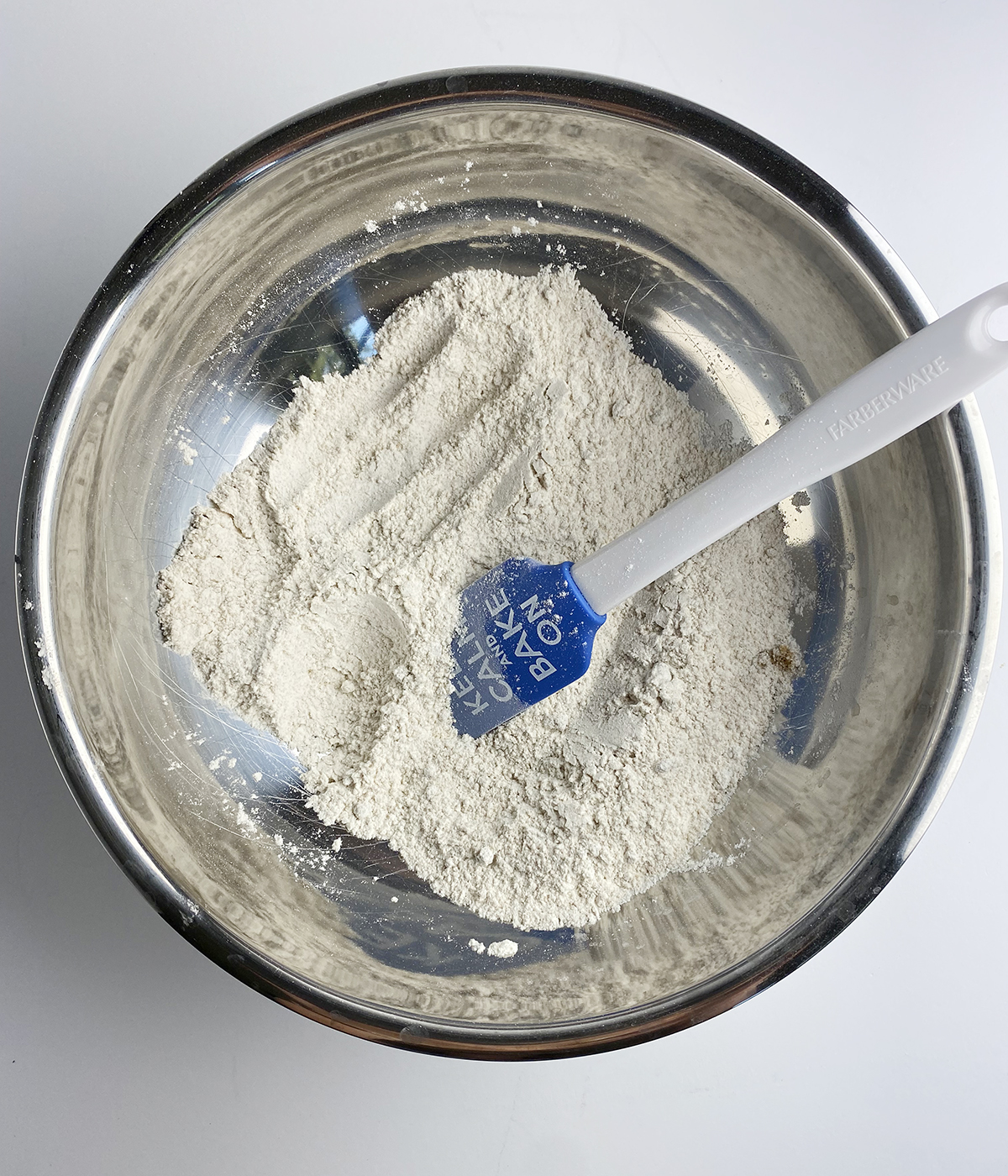 Flour mixture in a mixing bowl.