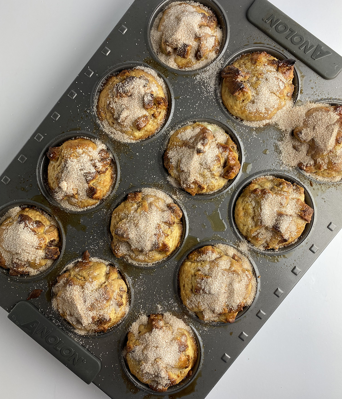 French Toast muffins with cinnamon sugar topping.