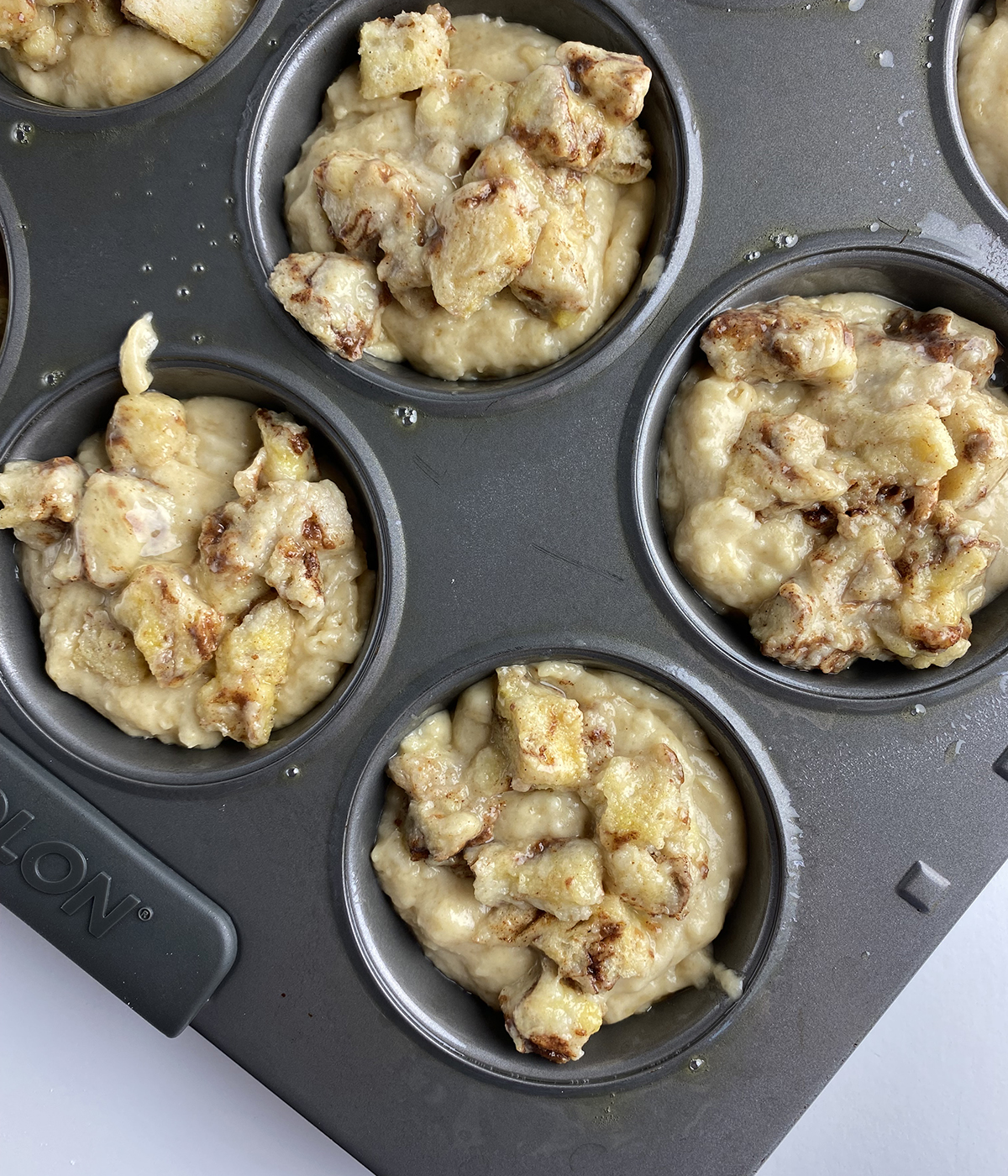 French toast muffin batter with bread cubes.