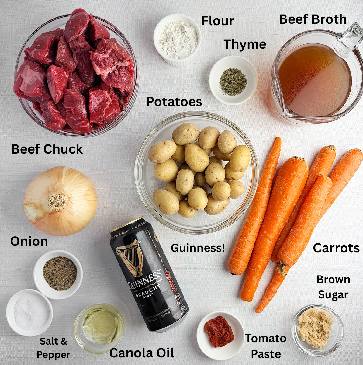 Ingredients for Guinness Beef Stew.