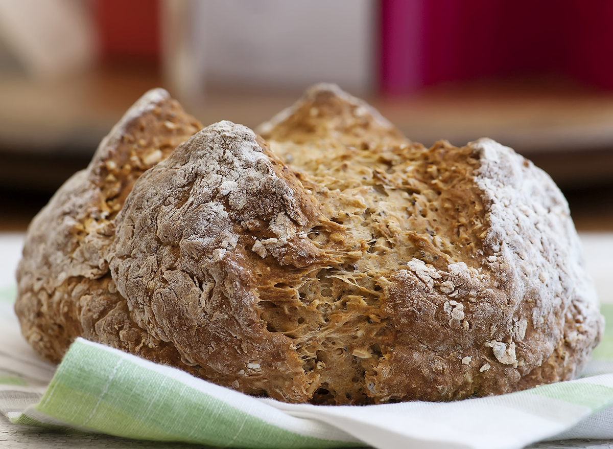 Irish Brown Bread on a dishcloth.