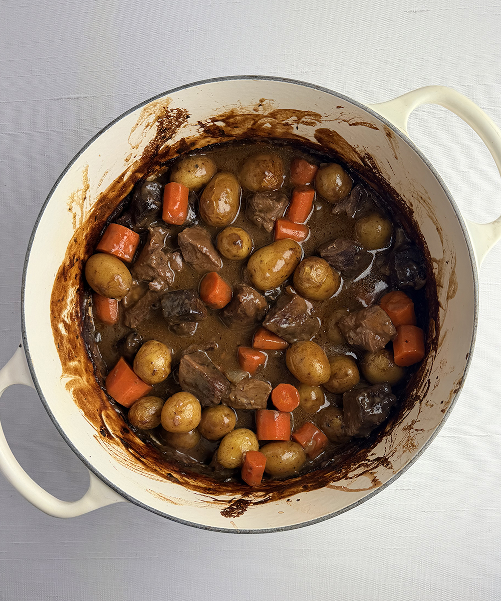 Pot of Guinness beef stew.