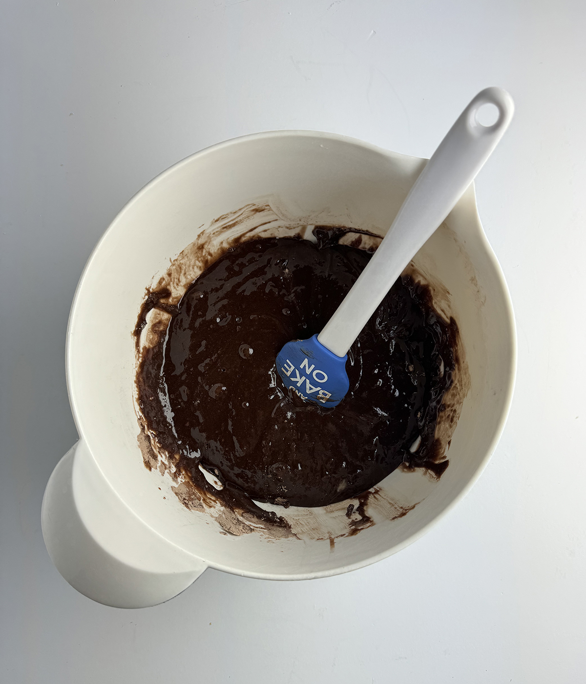 Brownie batter in a mixing bowl.