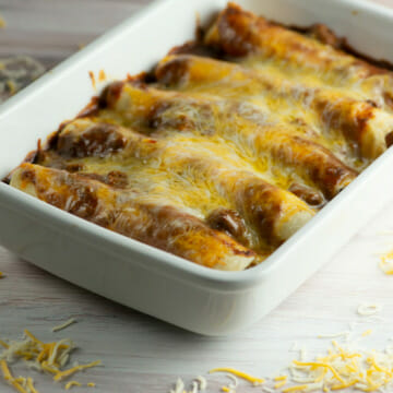 Chili Dog Casserole in a White Pan.