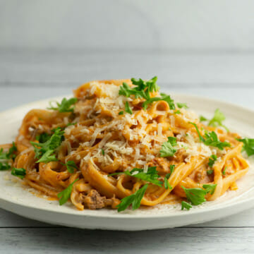 Cream Cheese Tomato Pasta on plate