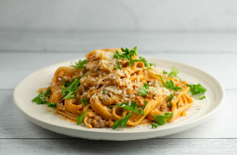 Cream Cheese Tomato Pasta on plate