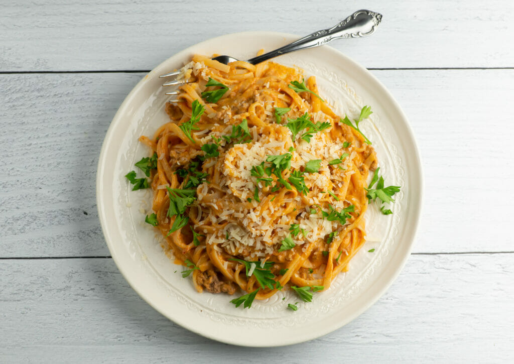 Cream Cheese Tomato Pasta on plate