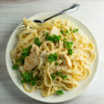 easy chicken alfredo on a plate