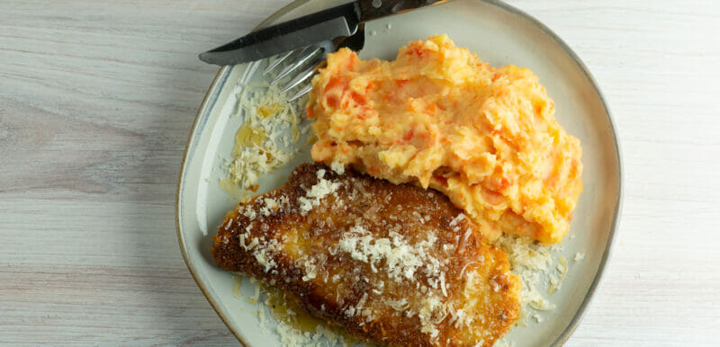 fried parmesan chicken on plate