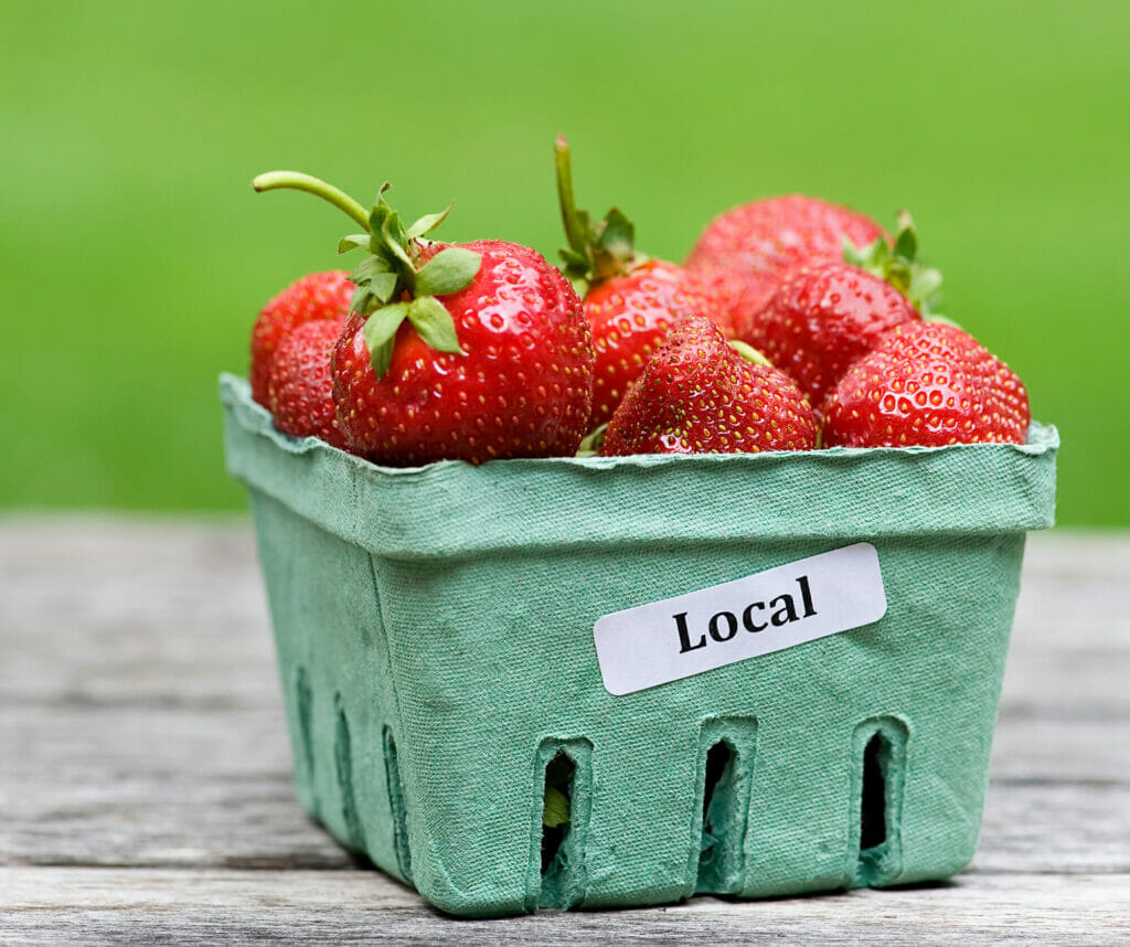 local strawberries in a carton