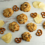 snack attack chocolate chip cookies with pretzels and potato chips