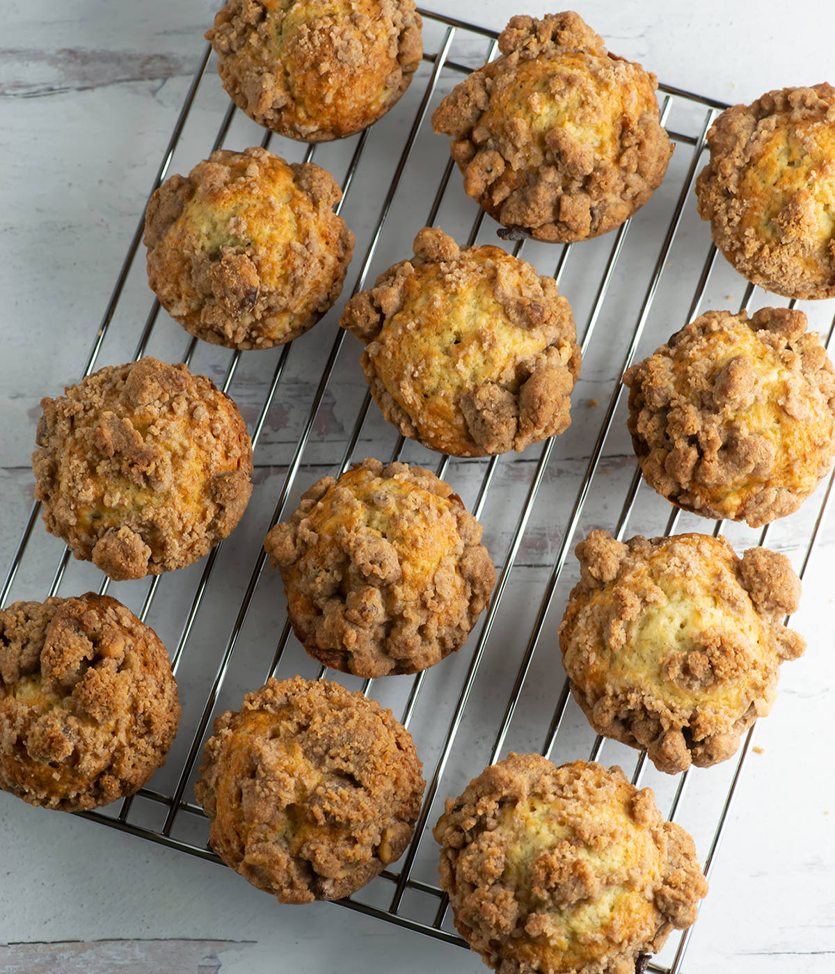 Banana Coffee Cake Muffins on Cooling Rack