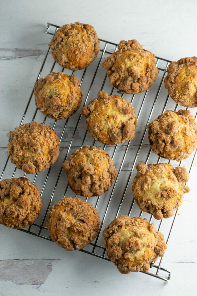 Banana Coffee Cake Muffins on Cooling Rack