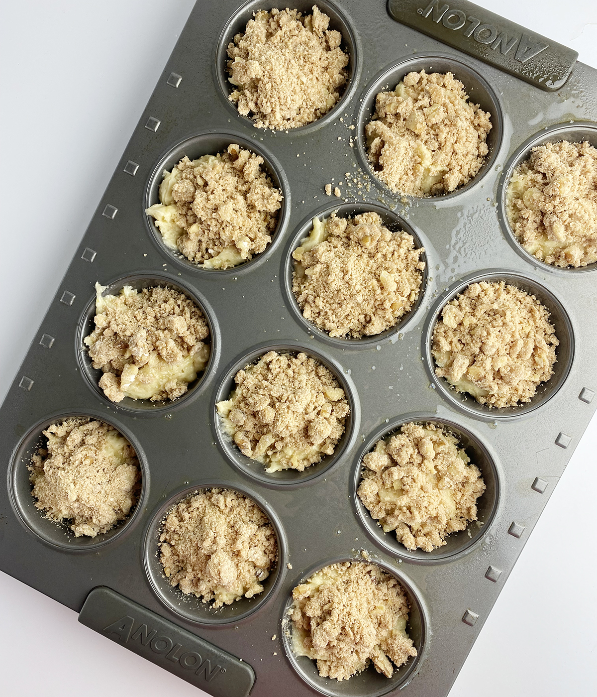 Banana muffins ready for the oven.