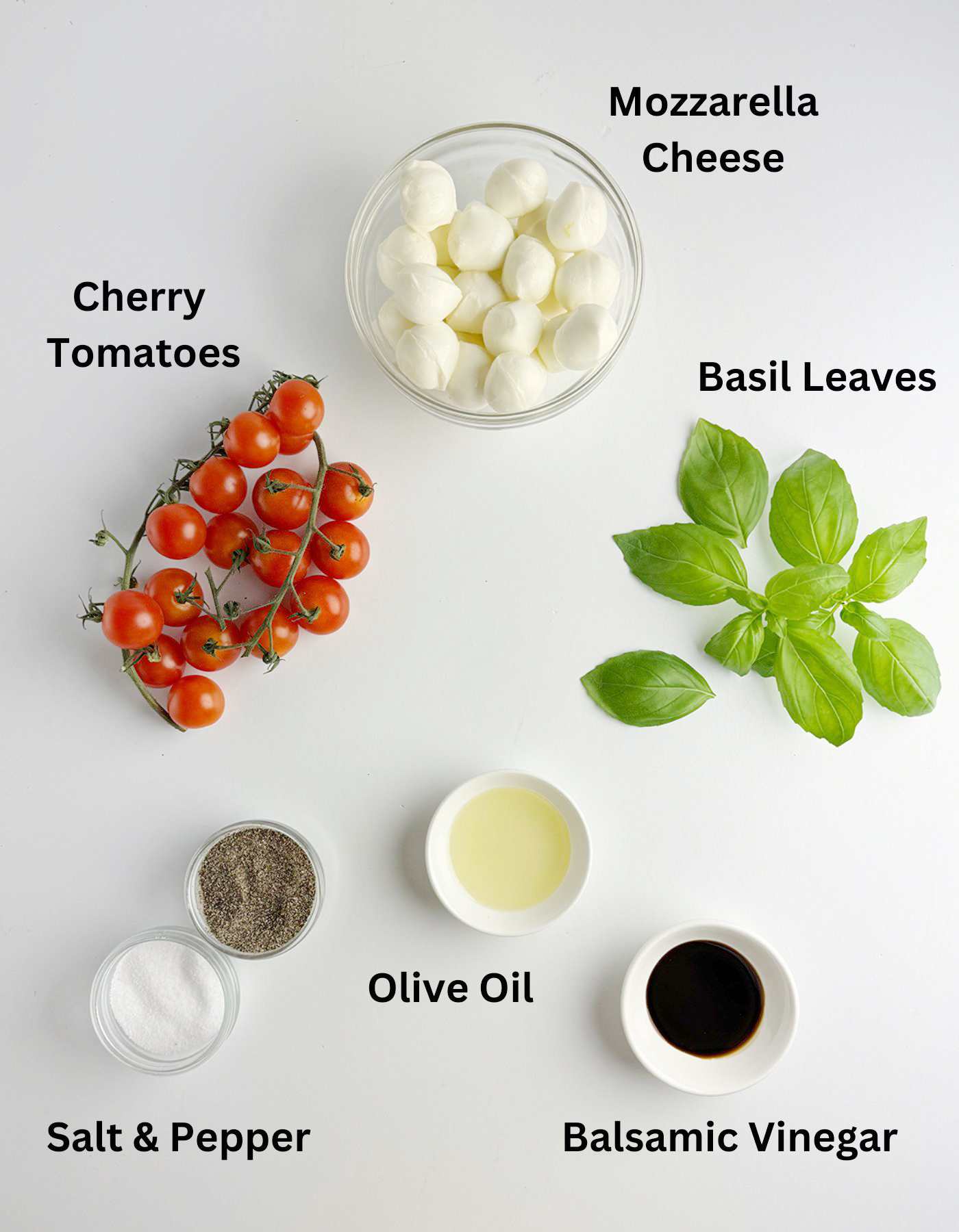 Ingredients you need for caprese salad skewers.