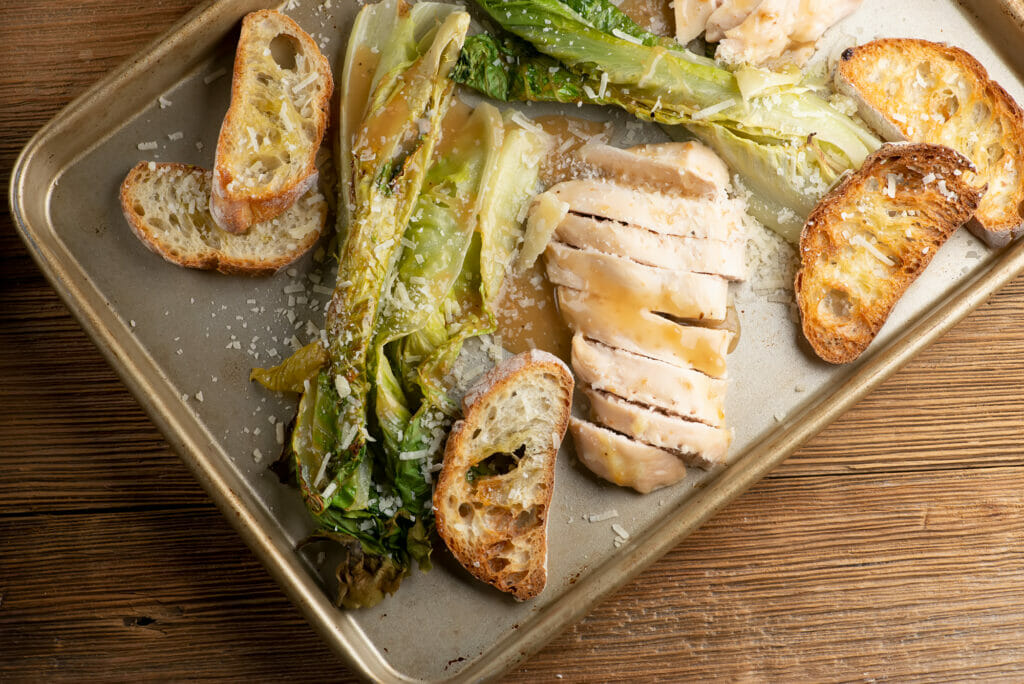 easy sheet pan chicken caesar salad