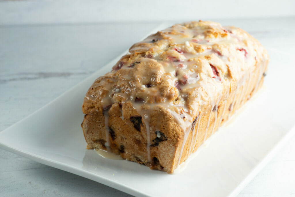 loaf of glazed strawberry bread