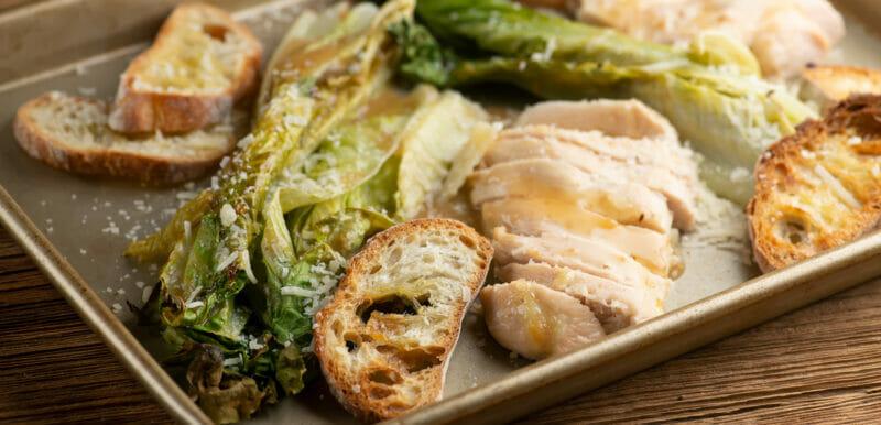 sheet pan chicken caesar salad