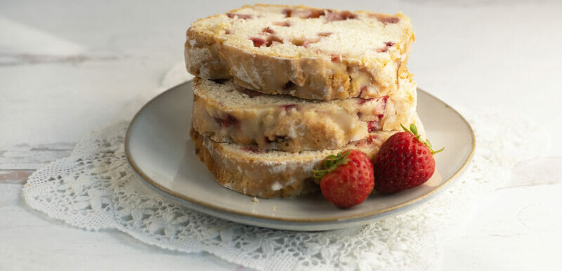 sliced strawberry bread on plate