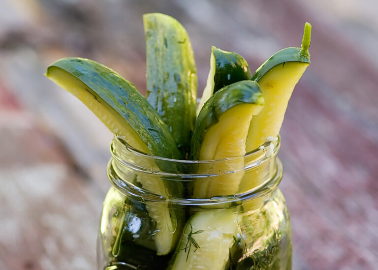 Homemade pickles in a jar.