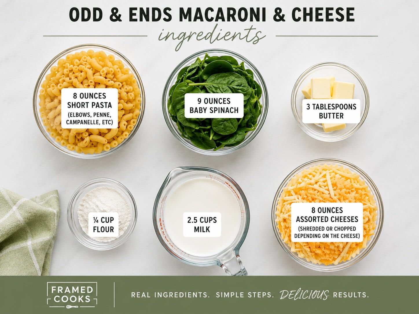 Odds and ends mac and cheese ingredients.