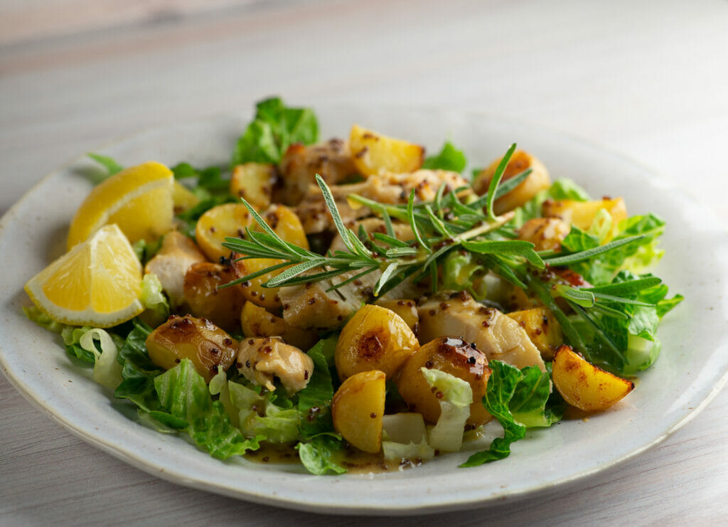 sheet pan honey mustard and chicken potato salad