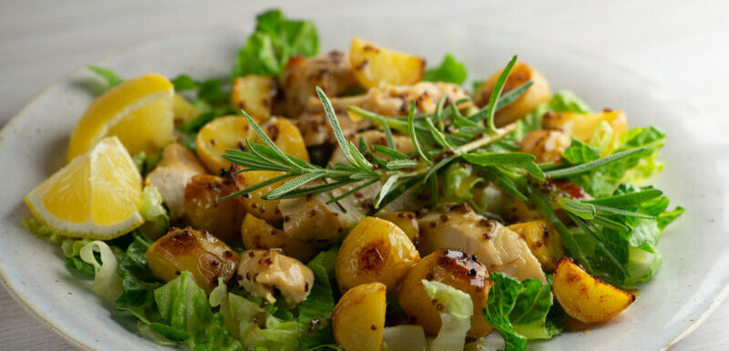 sheet pan honey mustard and chicken potato salad