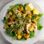 sheet pan honey mustard chicken and potato salad with rosemary