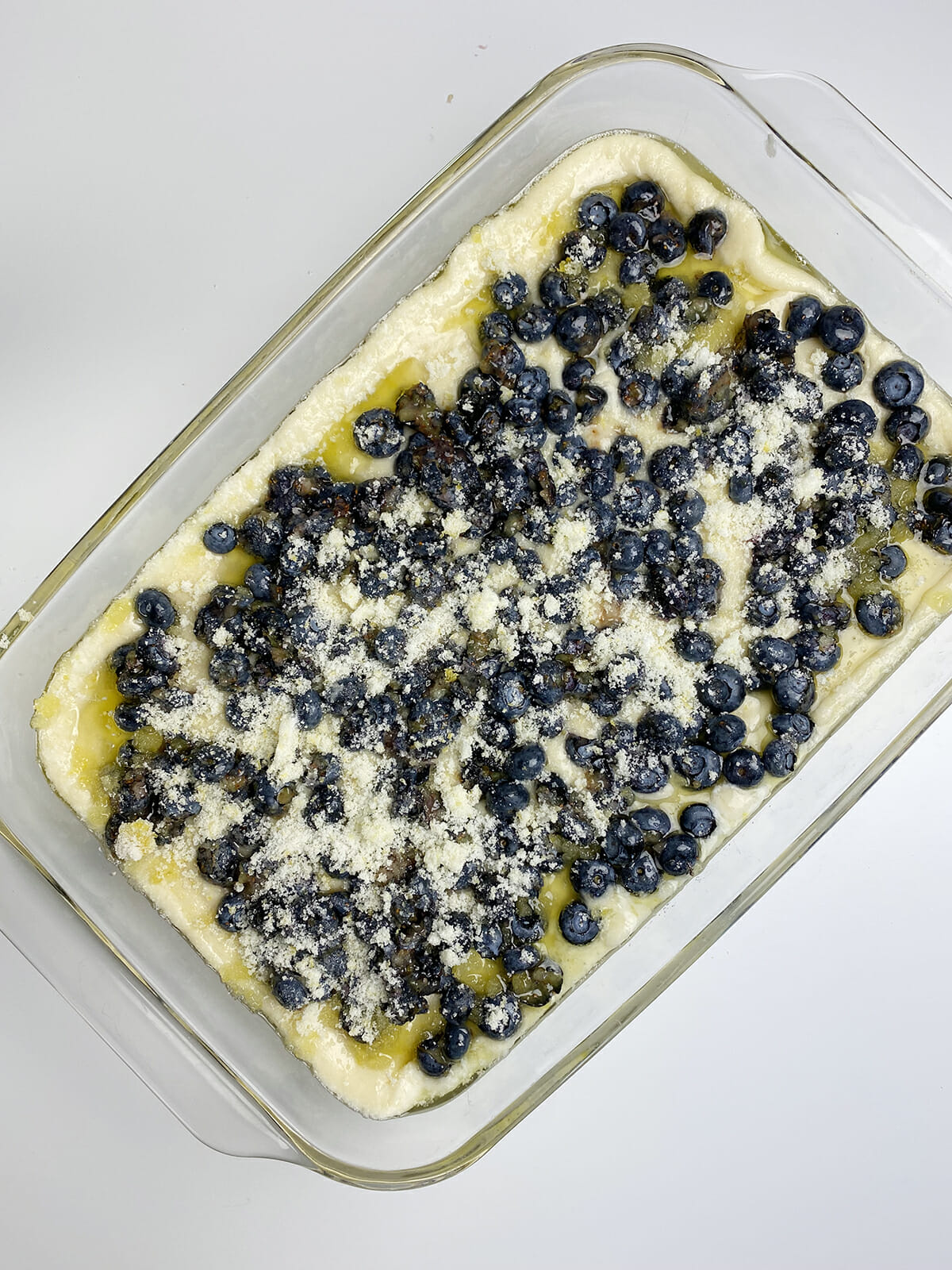 texas blueberry cobbler ready for the oven