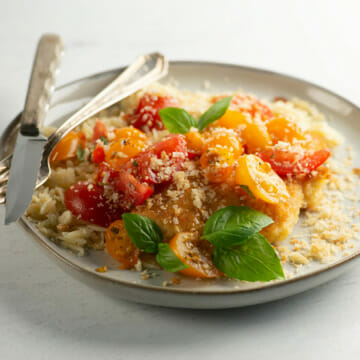 Bruschetta Chicken on a plate.