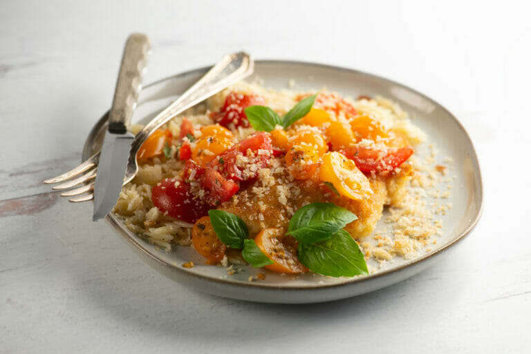 Bruschetta Chicken on a plate.