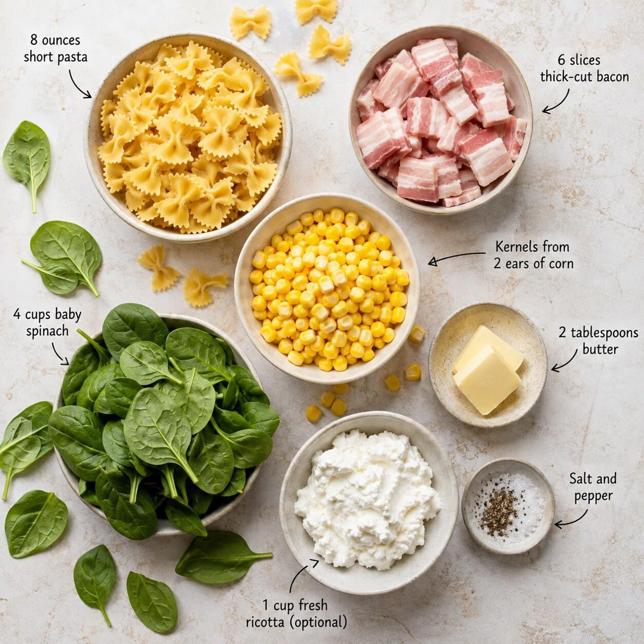Corn Bacon Pasta Ingredients.